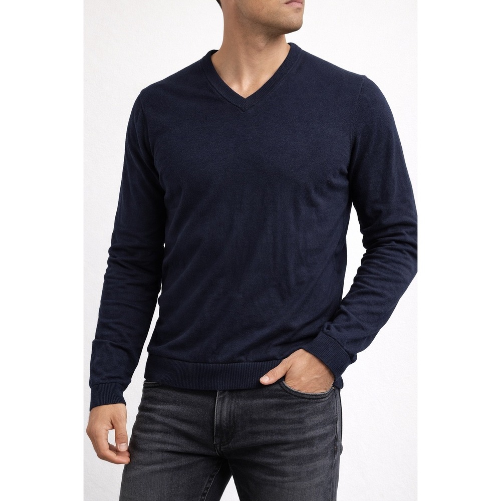 Old Navy Mens Navy Blue V-Neck Cotton Pullover Sweater‎ Size M Long Sleeve Solid